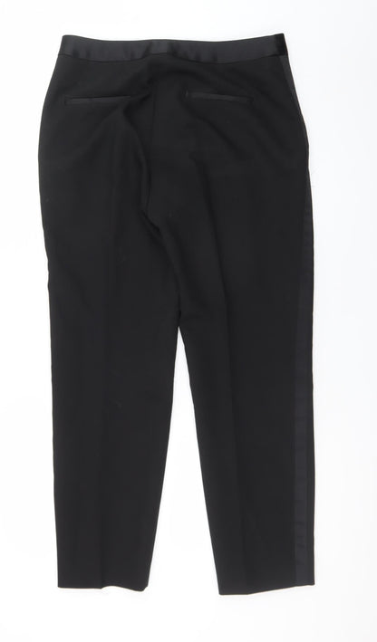 Zara Womens Black Slim Fit Satin Trim Dress Pants Size L