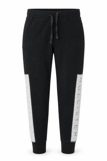 Hollister Mens Black Jogger Trousers M Elastic Waist Logo Fleece