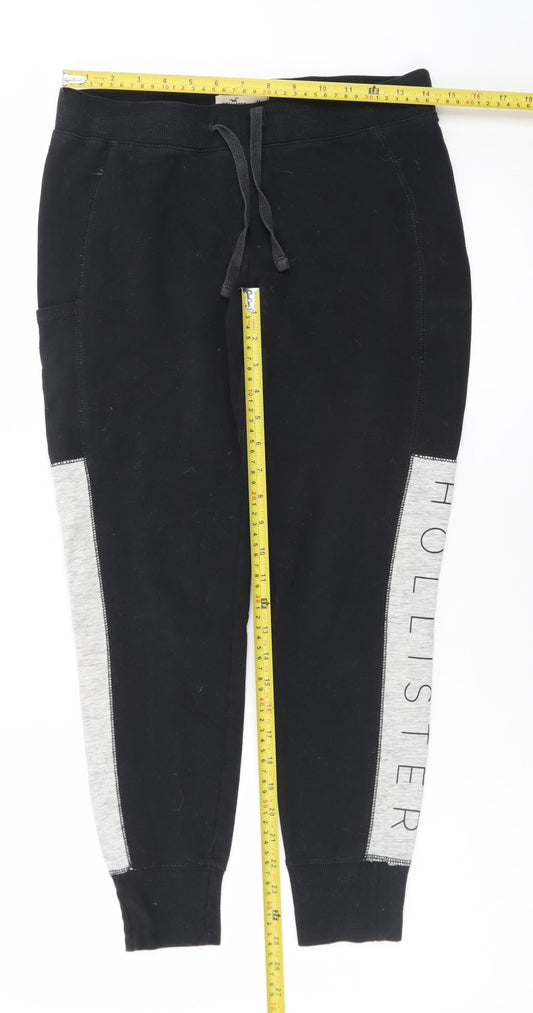 Hollister Mens Black Jogger Trousers M Elastic Waist Logo Fleece