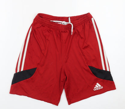 Adidas Boys Red Athletic Shorts Size 164 YXL Elastic Waist Sportswear