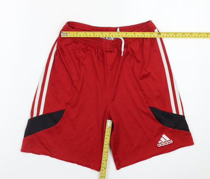Adidas Boys Red Athletic Shorts Size 164 YXL Elastic Waist Sportswear