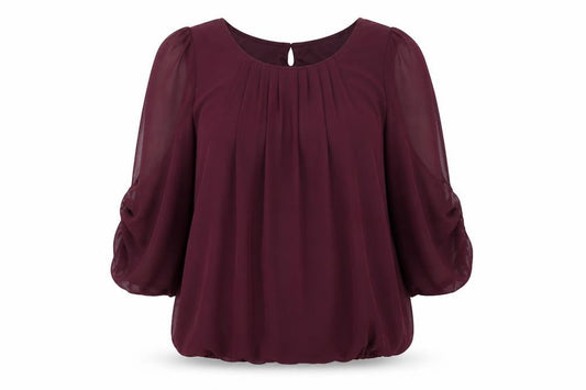 Dunnes Stores Women’s Purple Chiffon 3/4 Sleeve Pleated Tunic Blouse Size 10