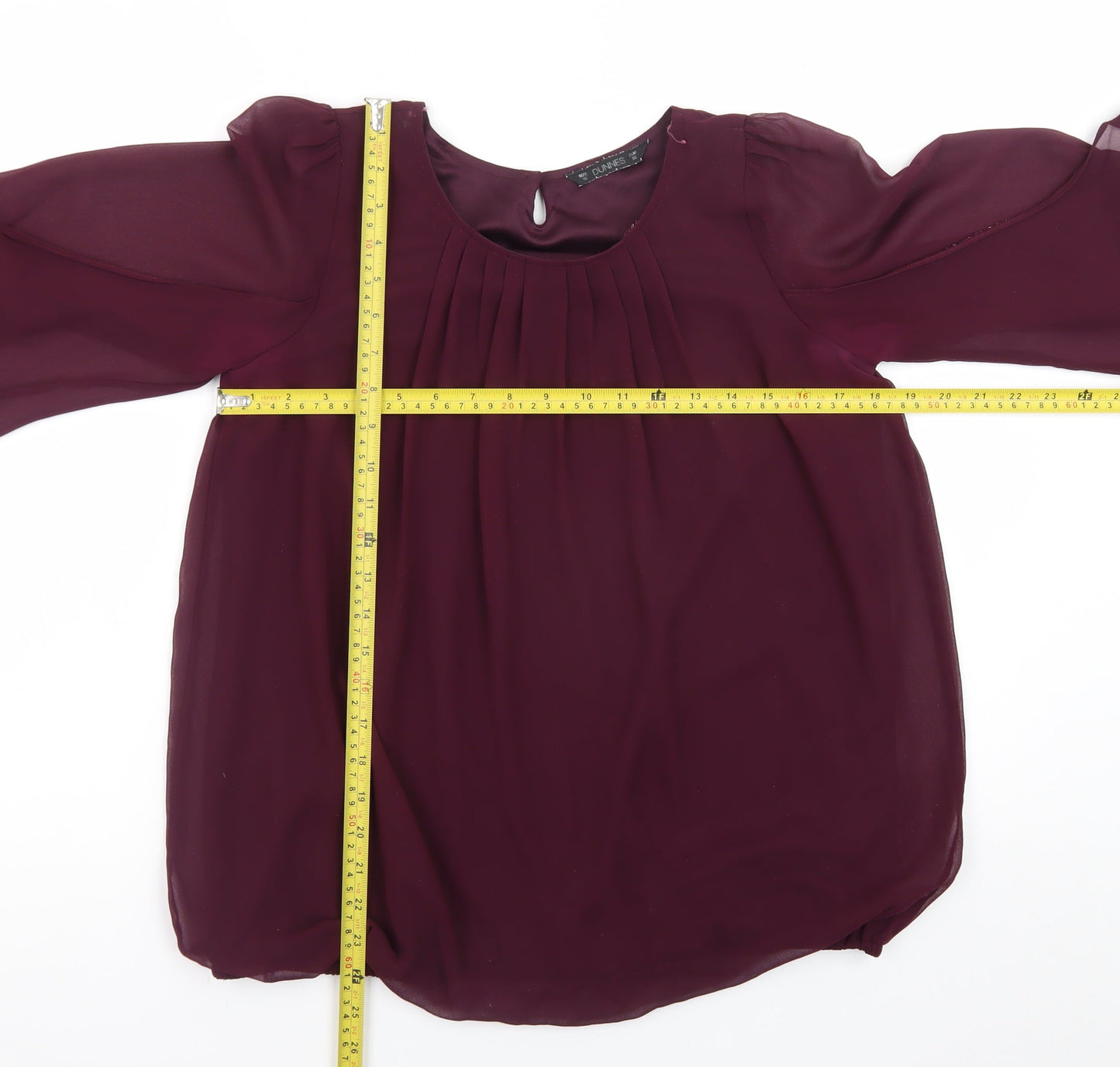 Dunnes Stores Women’s Purple Chiffon 3/4 Sleeve Pleated Tunic Blouse Size 10