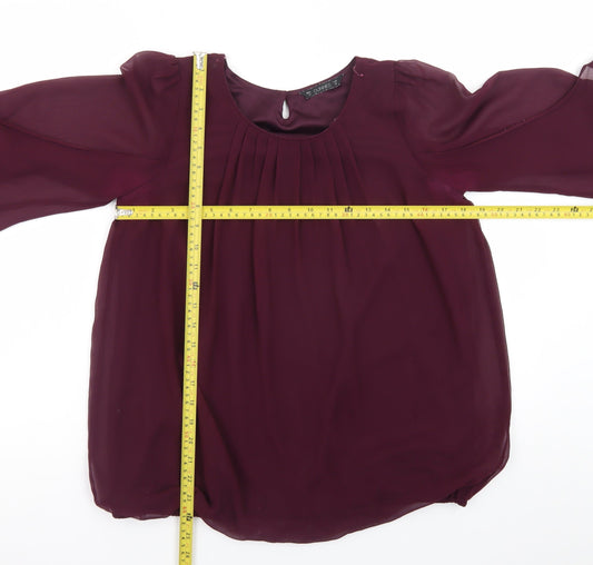 Dunnes Stores Women’s Purple Chiffon 3/4 Sleeve Pleated Tunic Blouse Size 10