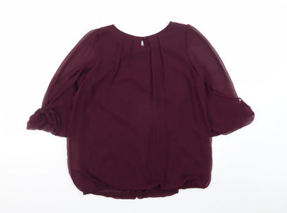 Dunnes Stores Women’s Purple Chiffon 3/4 Sleeve Pleated Tunic Blouse Size 10