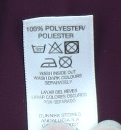 Dunnes Stores Women’s Purple Chiffon 3/4 Sleeve Pleated Tunic Blouse Size 10