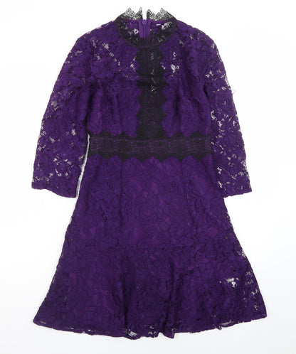 Little Mistress Women's Purple Lace Fit & Flare Dress UK 6 Petite
