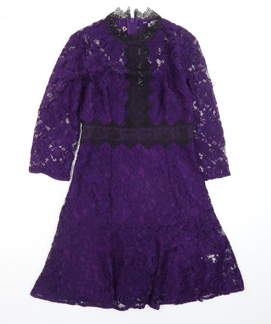 Little Mistress Women's Purple Lace Fit & Flare Dress UK 6 Petite