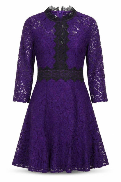 Little Mistress Women's Purple Lace Fit & Flare Dress UK 6 Petite