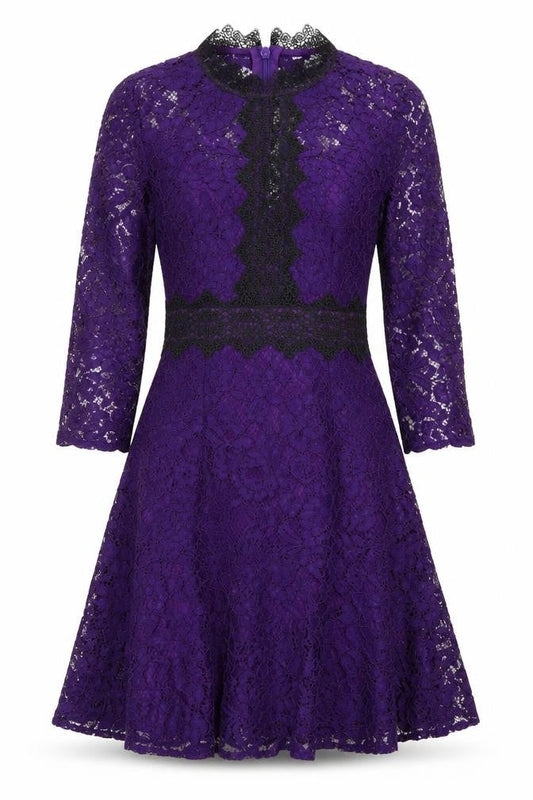 Little Mistress Women's Purple Lace Fit & Flare Dress UK 6 Petite