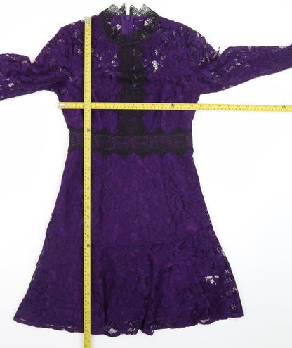 Little Mistress Women's Purple Lace Fit & Flare Dress UK 6 Petite