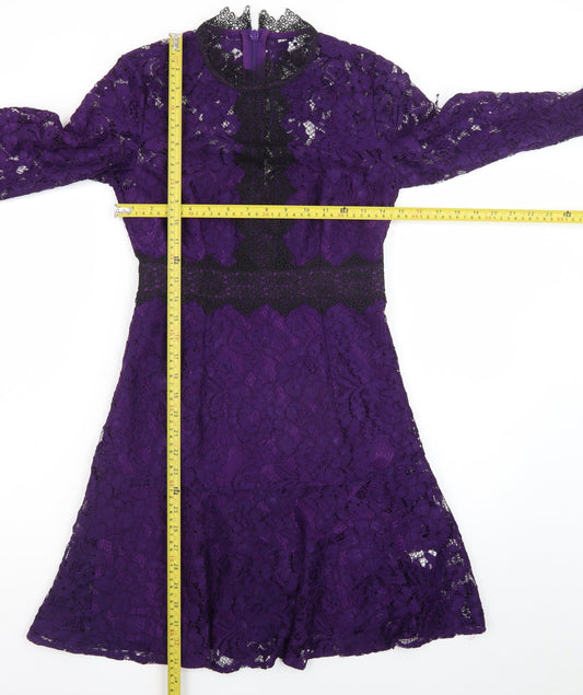 Little Mistress Women's Purple Lace Fit & Flare Dress UK 6 Petite