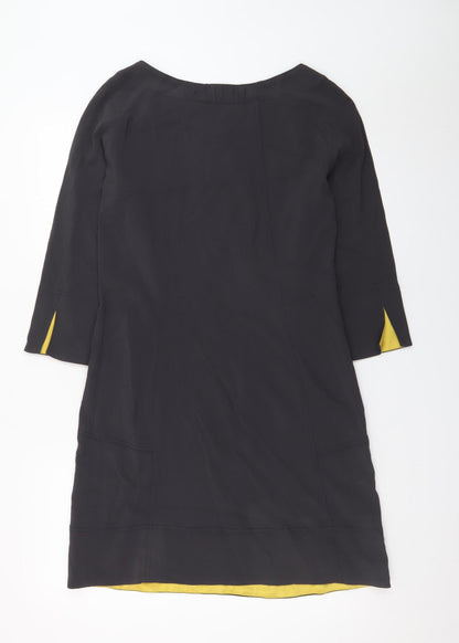 Claudia Sträter Women Black Viscose Shift Dress Size 8 3/4 Sleeve Zip Detail