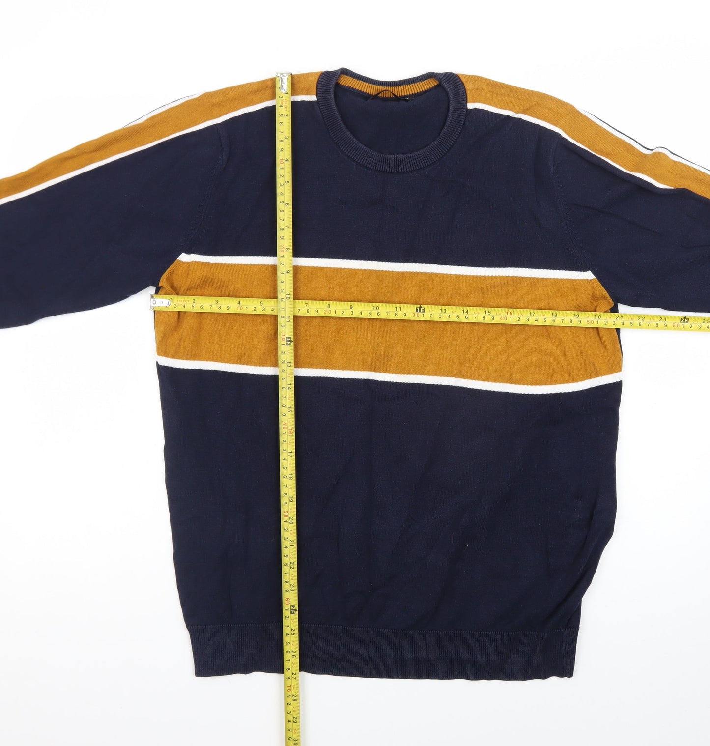 St. Bernard for Dunnes Men’s Blue Mustard Cotton Striped Crew Neck Jumper L