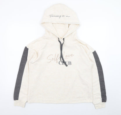 Jeff & Co Women Beige Hoodie Size 12-14 Self Love Club Print