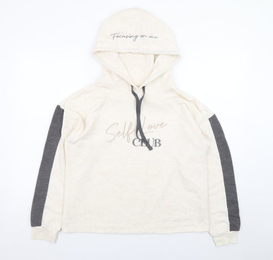 Jeff & Co Women Beige Hoodie Size 12-14 Self Love Club Print