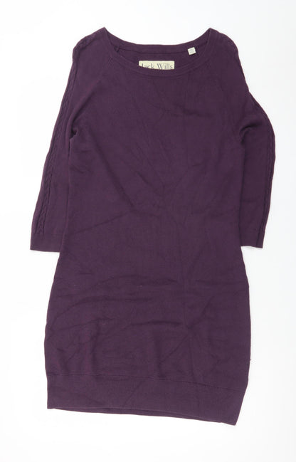 Jack Wills Womens Purple Knit Jumper Dress UK 12 Crew Neck 3/4 Sleeve
