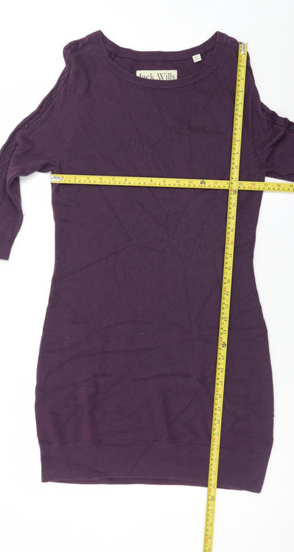 Jack Wills Womens Purple Knit Jumper Dress UK 12 Crew Neck 3/4 Sleeve