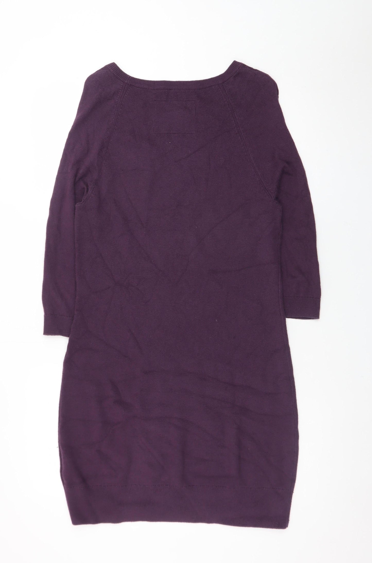 Jack Wills Womens Purple Knit Jumper Dress UK 12 Crew Neck 3/4 Sleeve