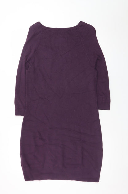 Jack Wills Womens Purple Knit Jumper Dress UK 12 Crew Neck 3/4 Sleeve