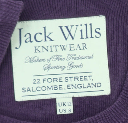 Jack Wills Womens Purple Knit Jumper Dress UK 12 Crew Neck 3/4 Sleeve