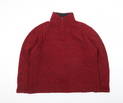 Marks and Spencer Men's Red XL 1/4 Zip Wool Acrylic Chunky Knit Jumper