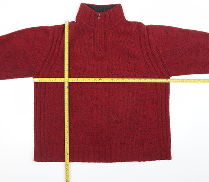 Marks and Spencer Men's Red XL 1/4 Zip Wool Acrylic Chunky Knit Jumper