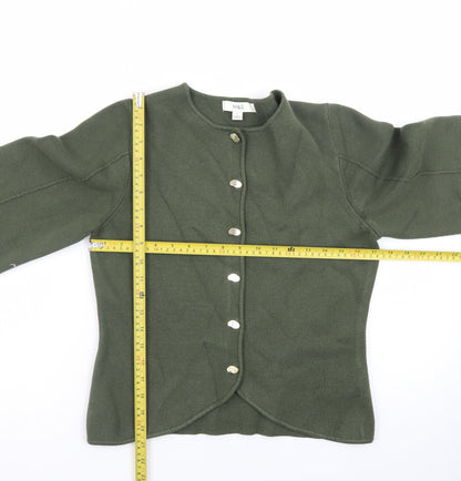 Marks and Spencer Women’s Green Cardigan Small Tight-Knit Crew Neck