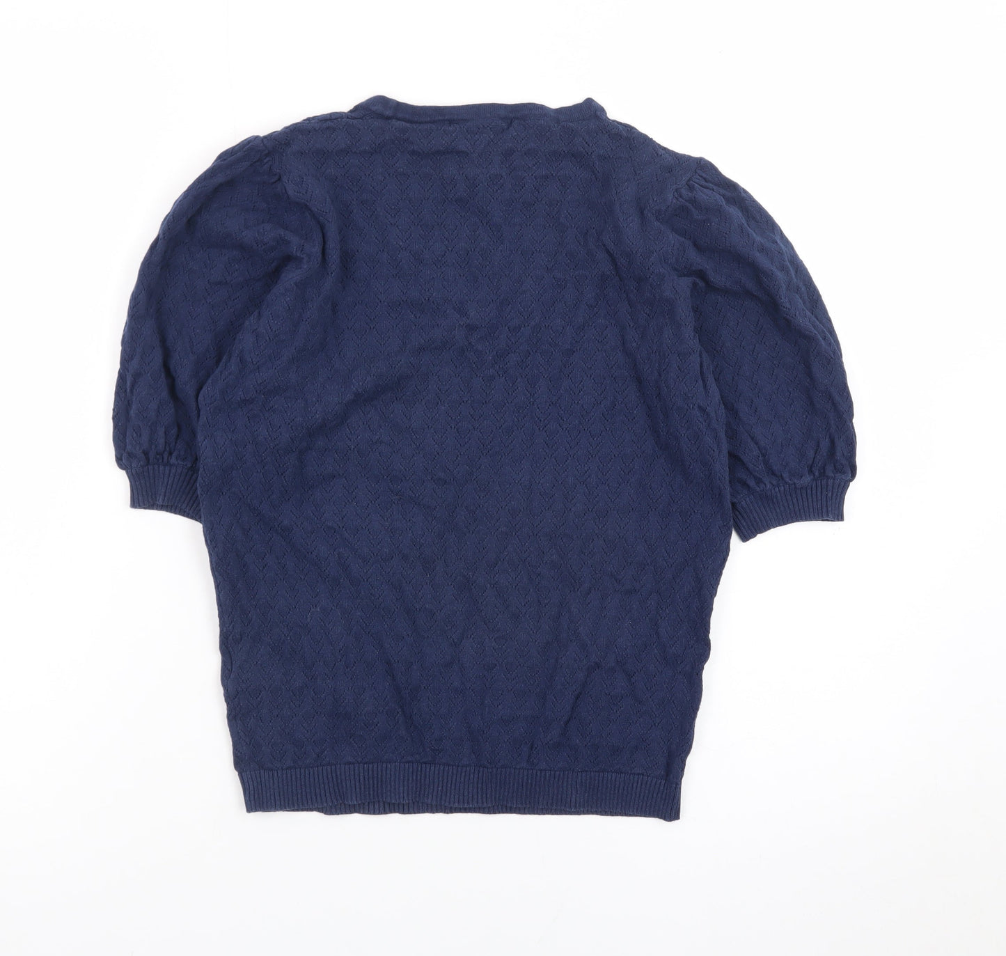 Tu Women Blue Knit Short Puff Sleeve Crew Neck Top Size 10