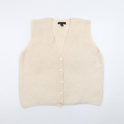 New Look Women Beige Sleeveless Knit V-Neck Button Vest L