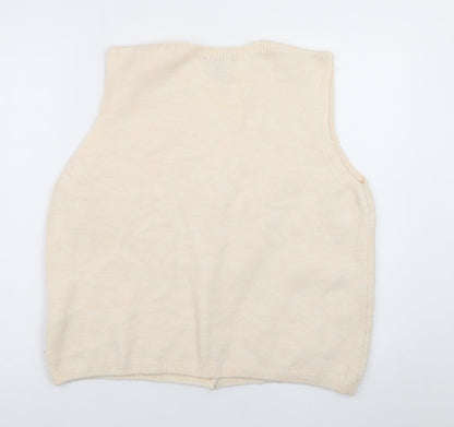 New Look Women Beige Sleeveless Knit V-Neck Button Vest L