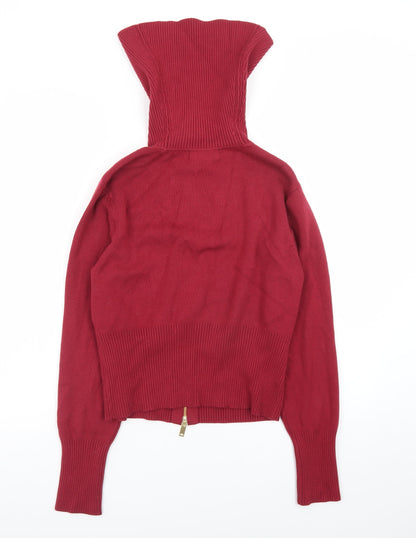 Marks and Spencer Women’s Red Roll Neck Full Zip Jumper Size M