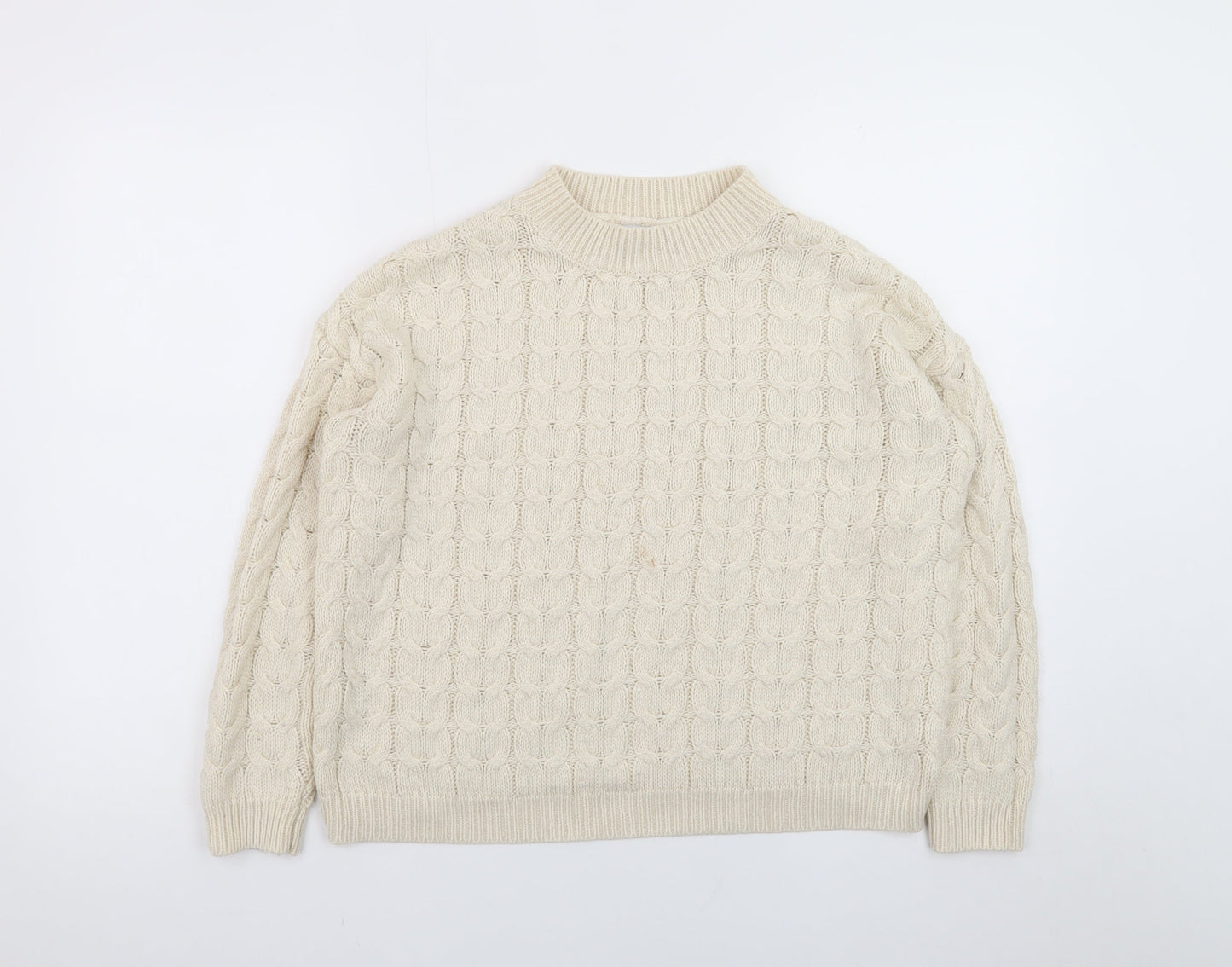 Mango Womens Ivory Cable-Knit Cotton Blend Jumper Size 8
