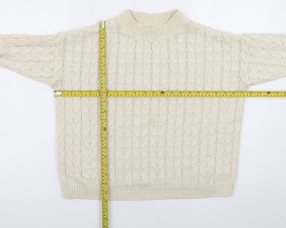 Mango Womens Ivory Cable-Knit Cotton Blend Jumper Size 8