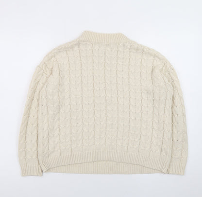 Mango Womens Ivory Cable-Knit Cotton Blend Jumper Size 8