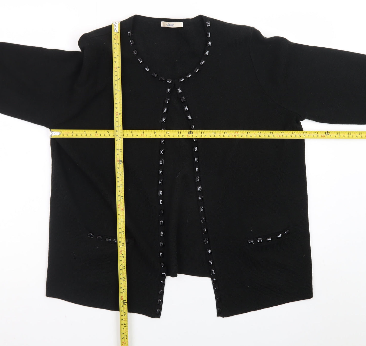 Marks and Spencer Women Black Size 18 Cardigan with Beaded Trim