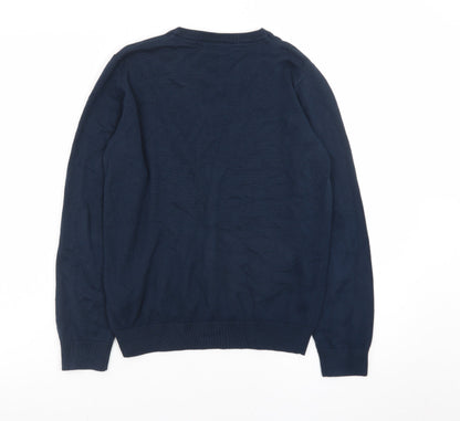 Marks and Spencer Boys Navy V-Neck Cotton Jumper 12-13 Years Classic Fit