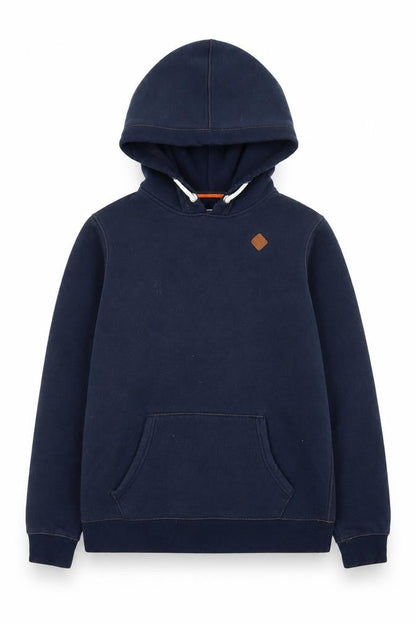 Front view of Jack & Jones boys’ navy blue pullover hoodie 16 years cotton blend casual