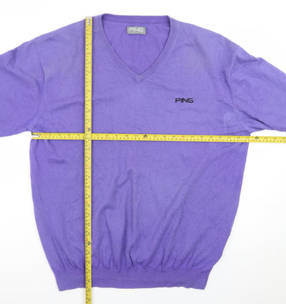 PING Men’s Purple V-Neck Cotton Blend Golf Jumper XL
