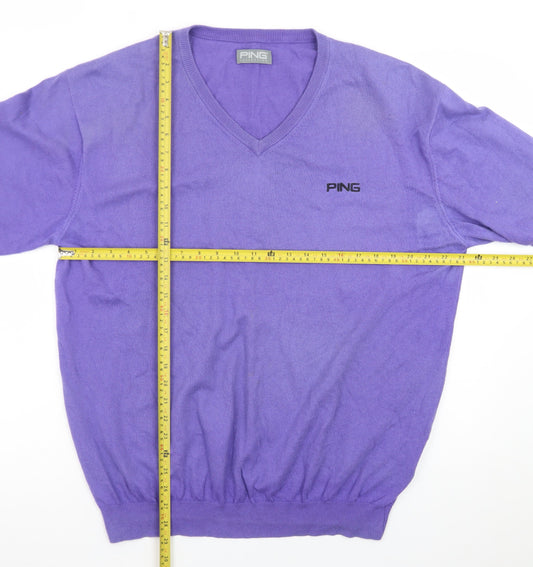 PING Men’s Purple V-Neck Cotton Blend Golf Jumper XL