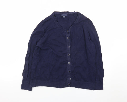 Gap Womens Blue Cotton V-Neck Button Cardigan Size L