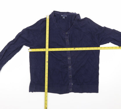 Gap Womens Blue Cotton V-Neck Button Cardigan Size L