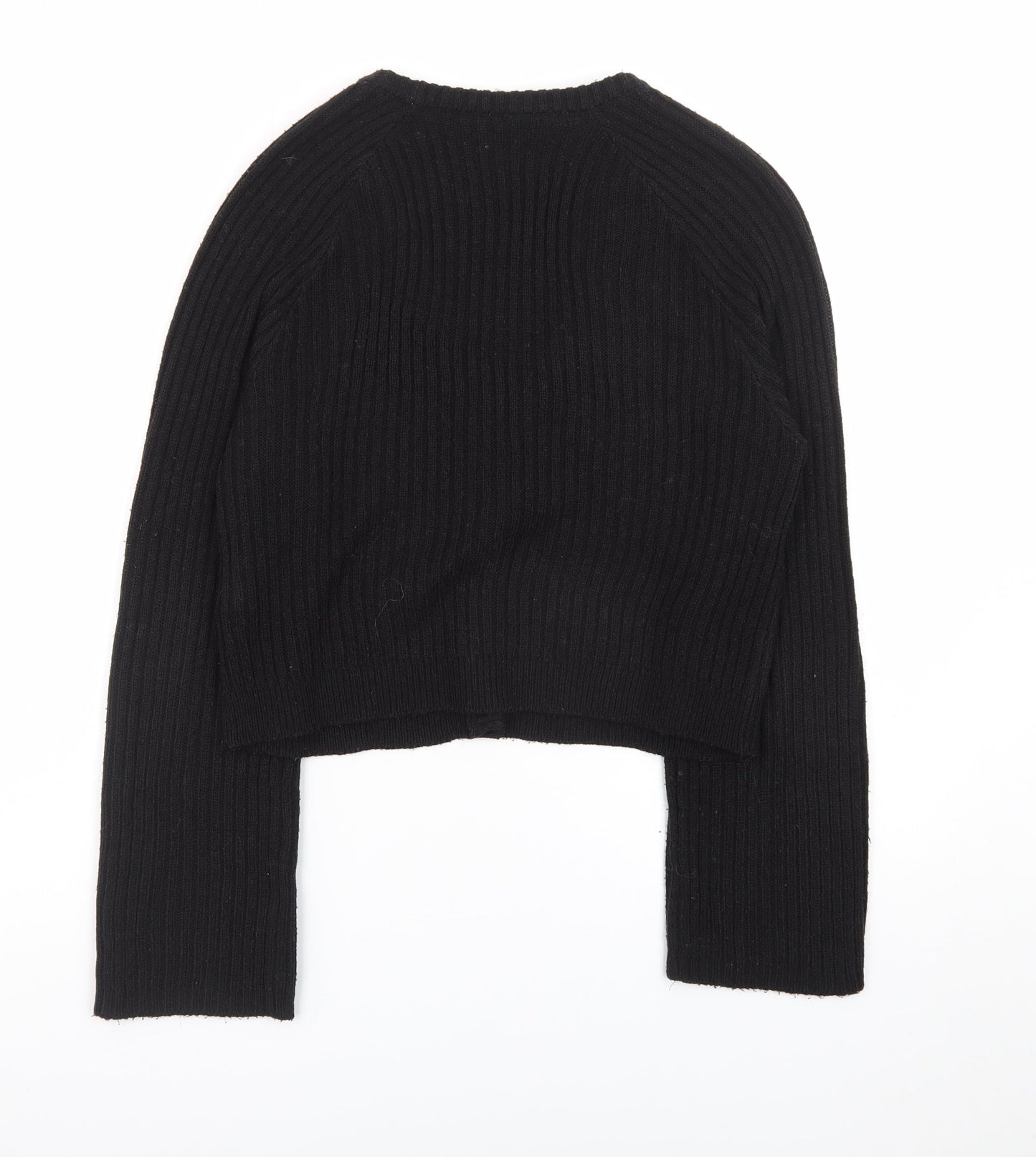 H&M Women Black Rib Knit V-Neck Button Cardigan Size 12