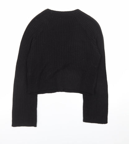 H&M Women Black Rib Knit V-Neck Button Cardigan Size 12