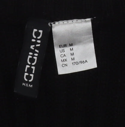 H&M Women Black Rib Knit V-Neck Button Cardigan Size 12