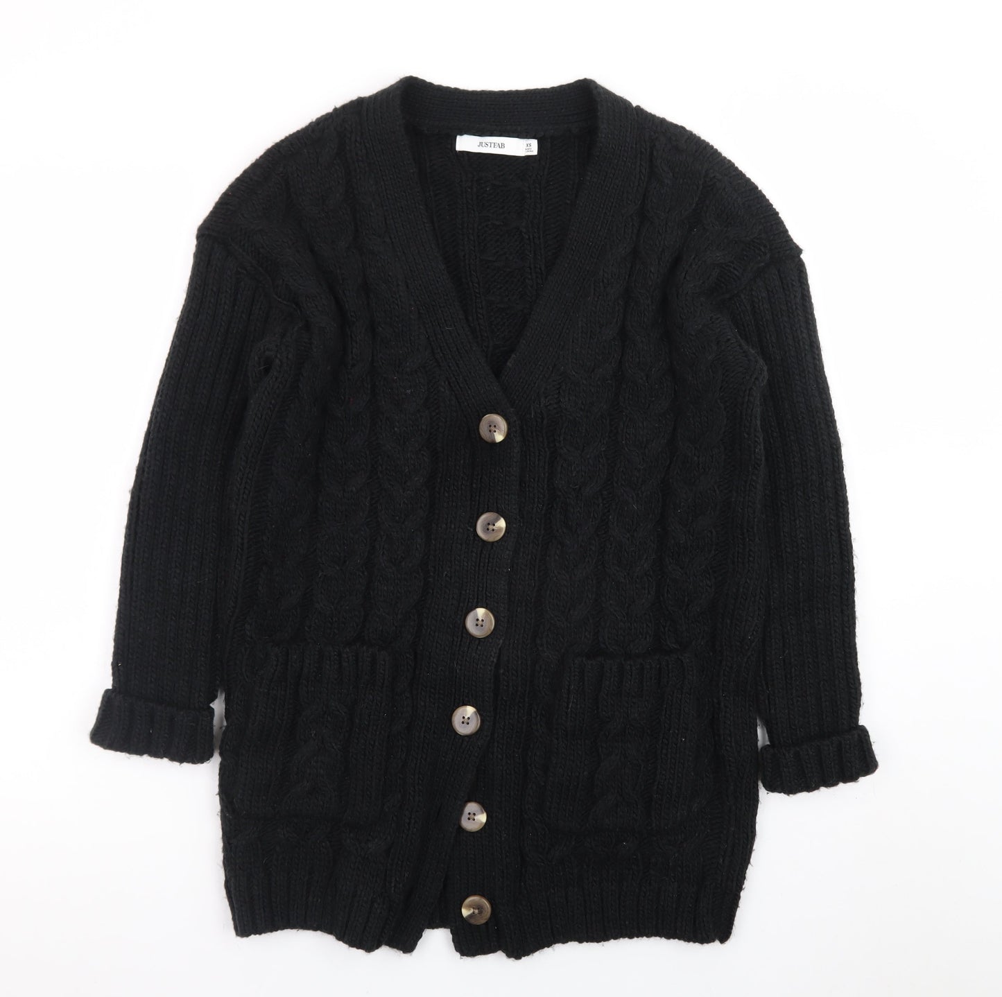 JustFab Women Black XS Cable-Knit Long Sleeve Button Cardigan
