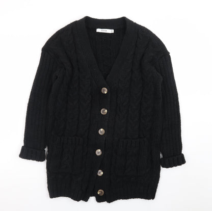 JustFab Women Black XS Cable-Knit Long Sleeve Button Cardigan
