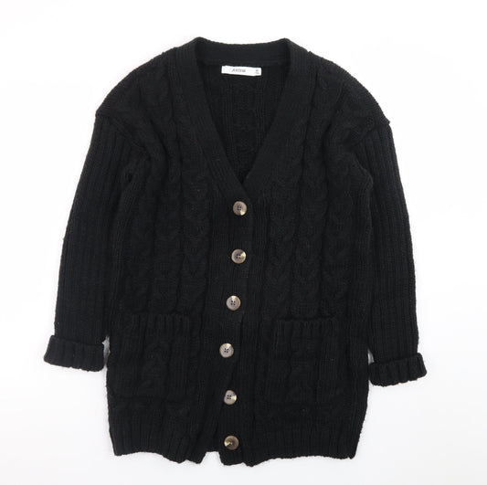 JustFab Women Black XS Cable-Knit Long Sleeve Button Cardigan