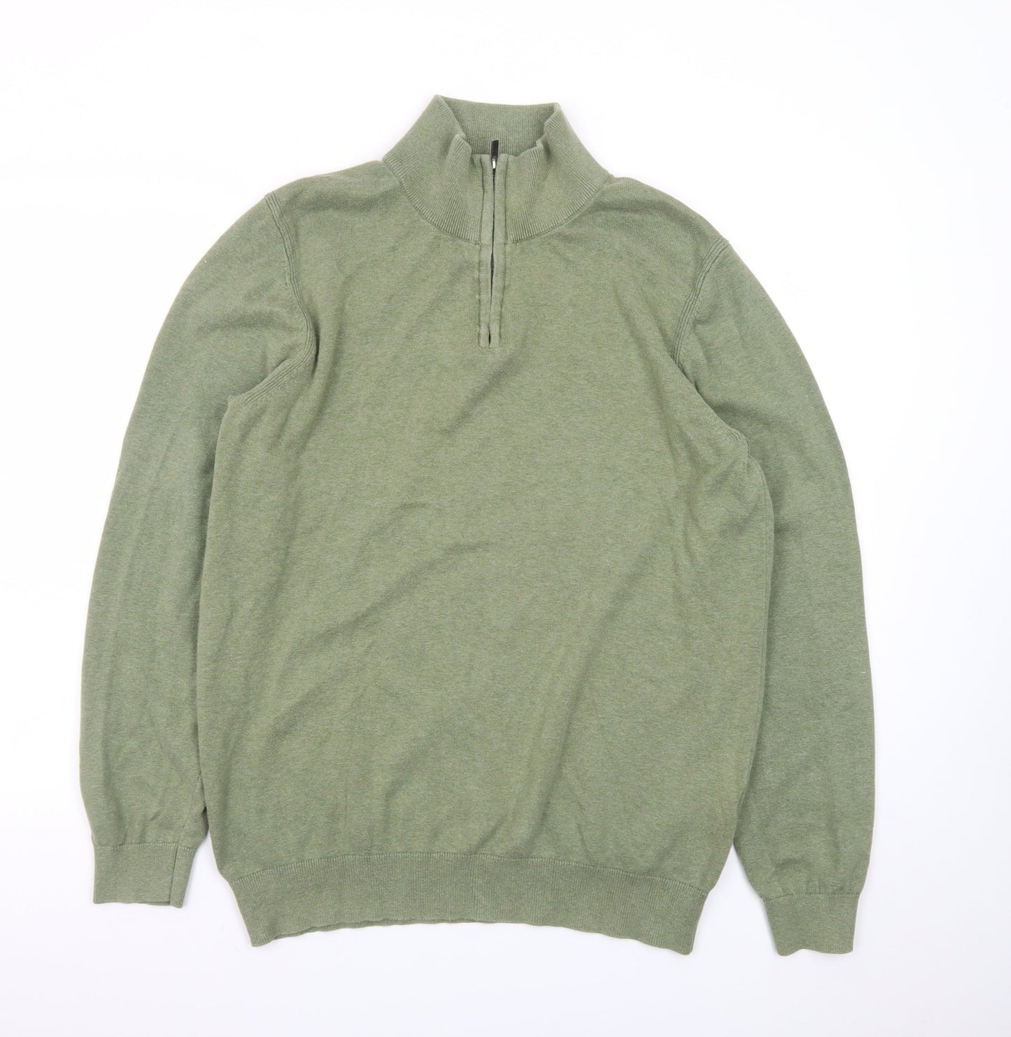 Boston Brothers Mens Green XL 1/4 Zip High Neck Cotton Jumper
