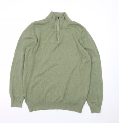 Boston Brothers Mens Green XL 1/4 Zip High Neck Cotton Jumper